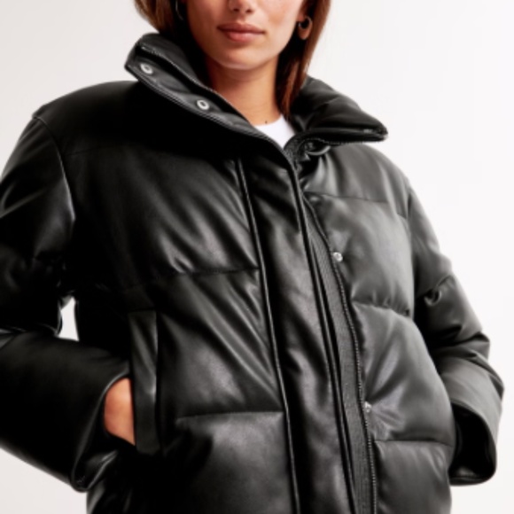 Abercrombie & Fitch Ultra Collection Puffer Vegan Leather Jacket Sz M - Picture 1 of 16